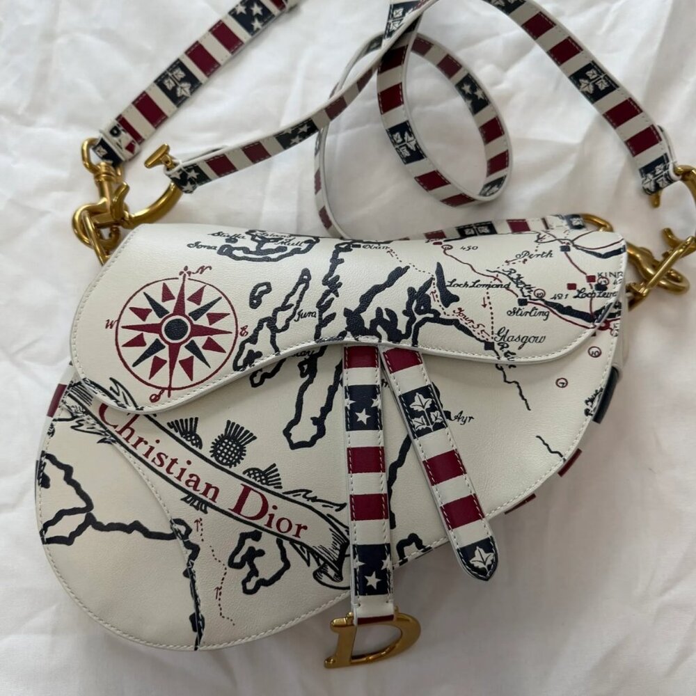 CHRISTIAN DIOR Limited Edition Plan de Dior Map Print Calfskin Saddle Bag